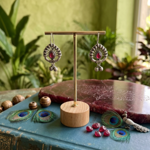 Vintage Oxidized Red Stone Drop Earrings for Women