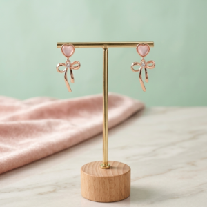 Rose Gold Heart Bow Drop Earrings for Women
